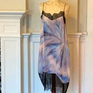 Mango water color slip dress with asymmetrical him